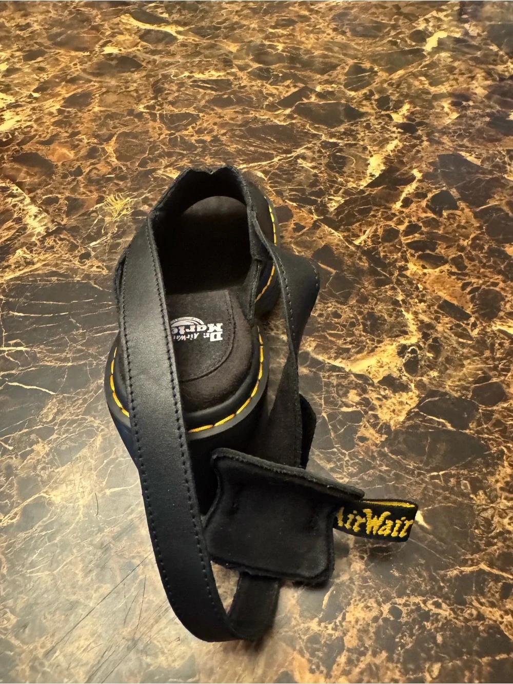Dr. Martens Black Leather Yellow-Stitch Platform Sandals size 6